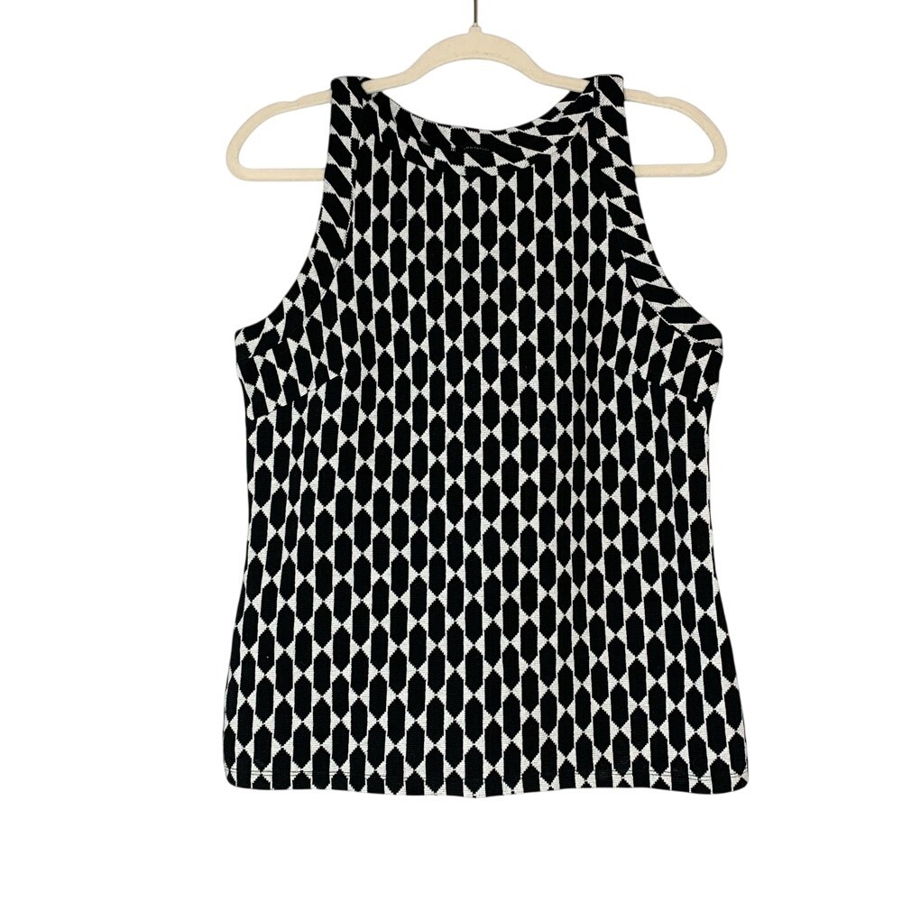 Ann Taylor career wear black and white geo print‎ sweater tank. Size M